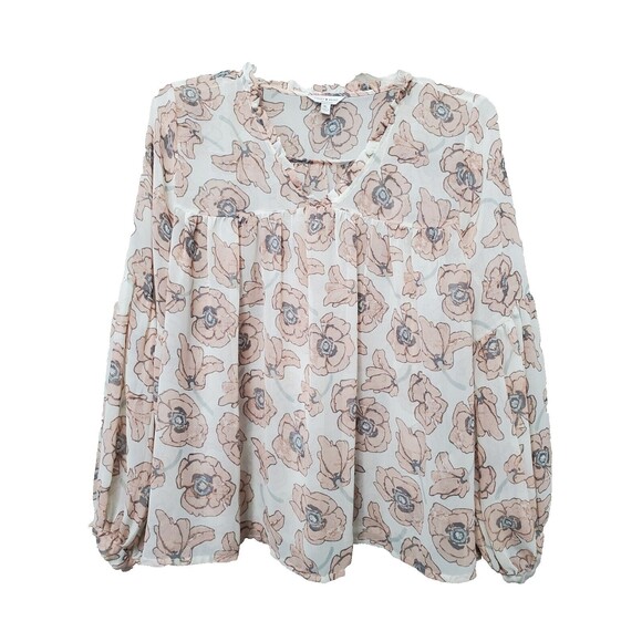 Lucky Brand Semi-Sheer Floral Ruffle Collar Balloon Sleeve Blouse Size XL - Picture 1 of 7